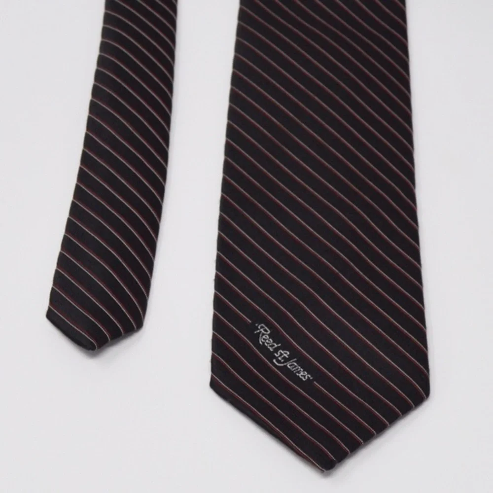 Reed St James Tie Black Red Silver Diagonal‎ Pinstripe Classic Width